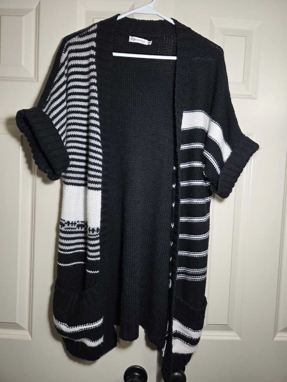Revolution Black and White Striped, Multi Patter Open-Front Cardigan